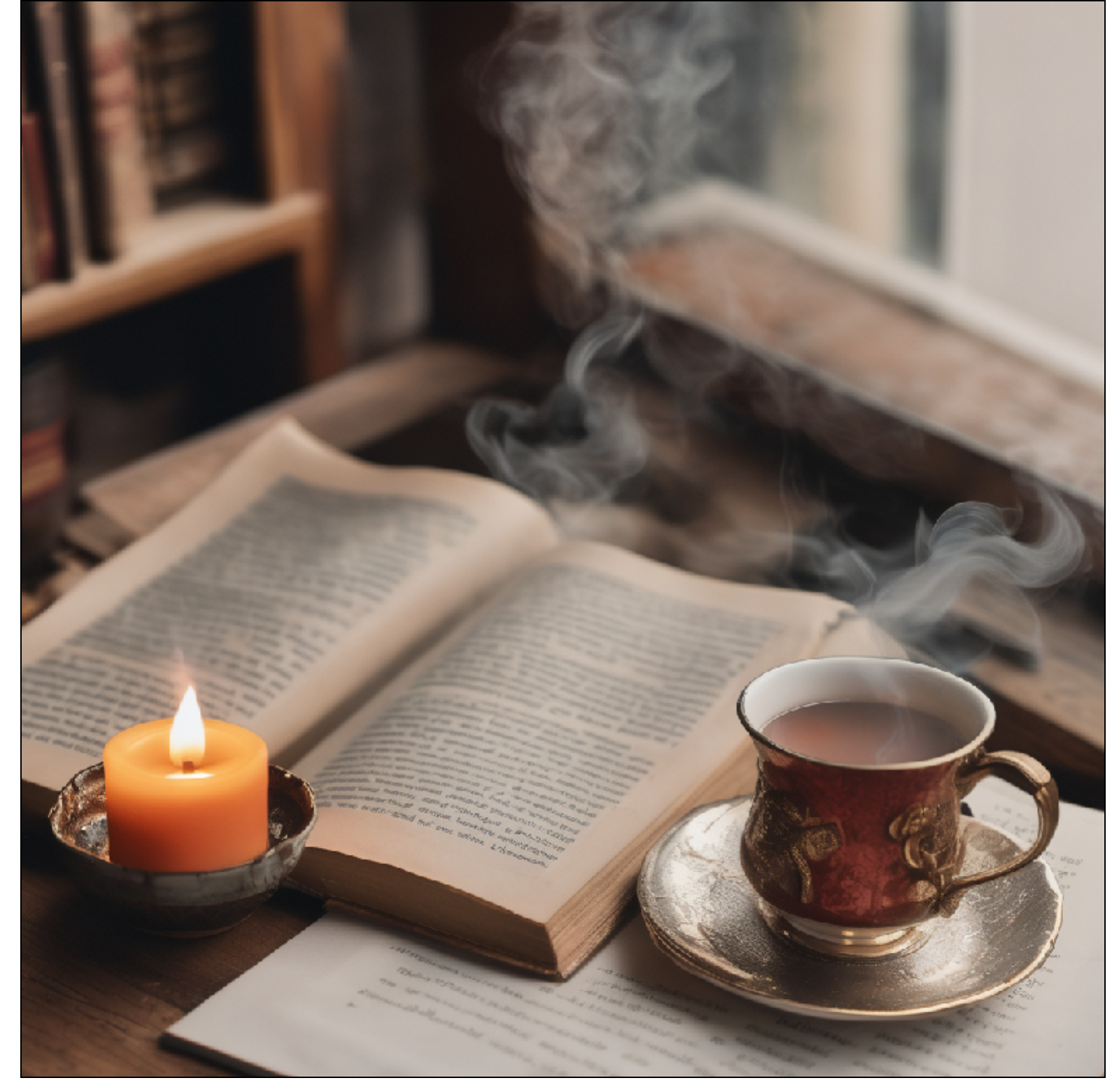 Original: teacup, book, and candle